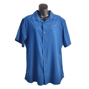 Gerry Button Down Shirt Men's Blue Short Sleeve Stretch Active Shirt Sz M